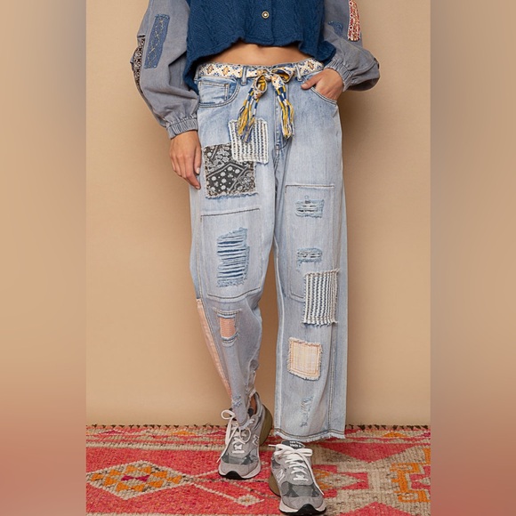 POL Patchwork Distressed Jeans | Rare Vintage-Inspired Boho Denim - Picture 4 of 10